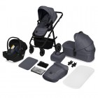 Carucior 3 in 1, Lionelo, Amber Plus, Cadru aluminiu, Cu landou intarit si salteluta moale, Cu scoica auto testata ADAC, Reversibil, Maner ajustabil, Cu accesorii, Cu ventilatie panoramica 3D, Pana la 22 kg, EN1888-1, EN1888-2, EN1466, ECE R129, Gri