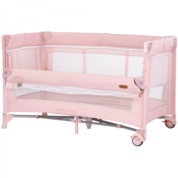 Patut pliabil Chipolino Glory cu laterala culisanta pink marshmallow