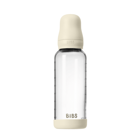 BIBS - Set complet biberon din sticla anticolici cu tetina din latex, flux mediu, 240 ml, Ivory