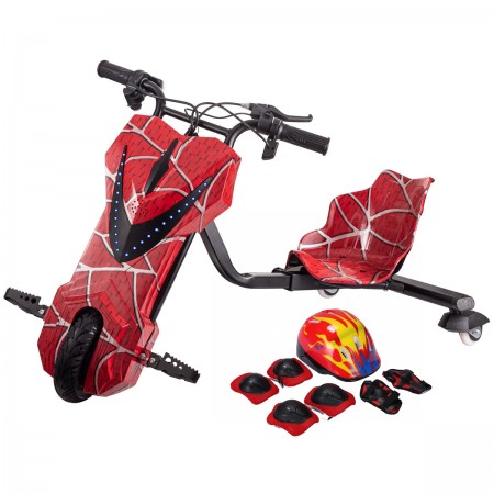 Tricicleta electrica Drift 360 KidsCare E400Big pentru copii, motor 250W, viteza 20 km/h, baterie 36V 3.6Ah, lumini LED, rosu, kit de protectie inclus