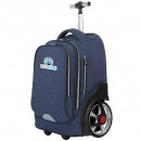 Troler scolar pentru copii KidsCare Navy, cu maner telescopic si roti mari cu spite, Bleumarin
