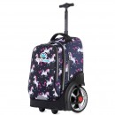 Troler scolar pentru copii KidsCare Uniconi Navy, cu maner telescopic si roti mari cu spite, Bleumarin
