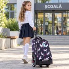 Troler scolar pentru copii KidsCare Uniconi Navy, cu maner telescopic si roti mari cu spite, Bleumarin