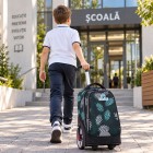Troler scolar pentru copii KidsCare Frunze, cu maner telescopic si roti mari cu spite, verde