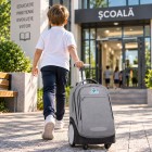 Ghiozdan cu roti 2 in 1, KidsCare, troler scolar cu maner telescopic si roti mari pline, rucsac pentru copii, gri