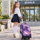 Ghiozdan cu roti 2 in 1, KidsCare Cosmos, troler scolar cu maner telescopic si roti mari pline
