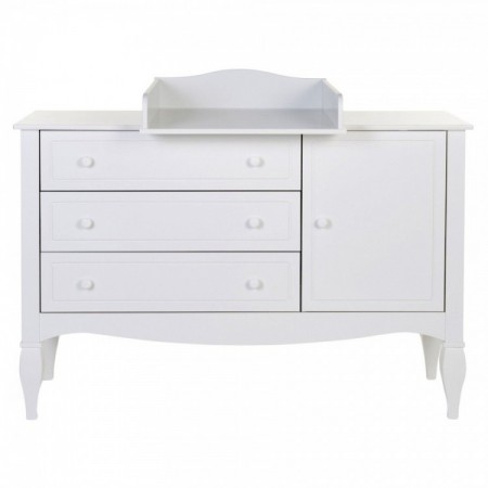 Comoda Childhome Romantic 136.8x73.3x103.4 cm cu masa de infasat, MDF Alb