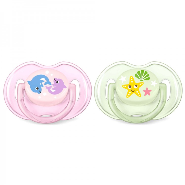 Set 2 suzete Philips-Avent, SCF169/36, clasice ortodontice, 0-6 luni, delfini/steluta mare