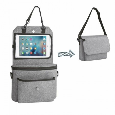Organizator auto si pentru carucior, FreeON, 3 in 1, Transformabil in gentuta mamici, Cu suport pentru tableta, iPad, Cu buzunare, Grey
