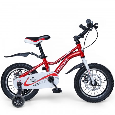 Bicicleta pentru copii 5-8 ani HappyCycles KidsCare, roti 16 inch, cu roti ajutatoare si frane pe disc, rosu