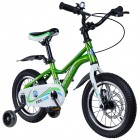 Bicicleta pentru copii 2-4 ani HappyCycles KidsCare, roti 12 inch, cu roti ajutatoare si frane pe disc, verde