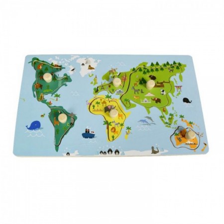 Puzzle din lemn harta lumii, 30 x 18 cm, Adam Toys N2014