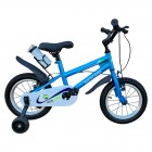 Bicicleta copii 12 inch KidsCare albastra – cu roti ajutatoare, frana de siguranta, sticla inclusa, pentru baieti 2–4 ani