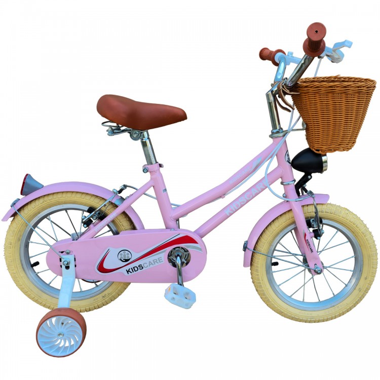 Bicicleta copii 12 inch KidsCare roz – cu roti ajutatoare, frana de siguranta, cosulet, pentru fete 2–4 ani