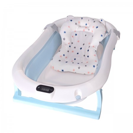 Cadita pliabila pentru bebelusi albastra KidsCare, termometru, perna reductor, jucarii, protectie cap, cana pliabila