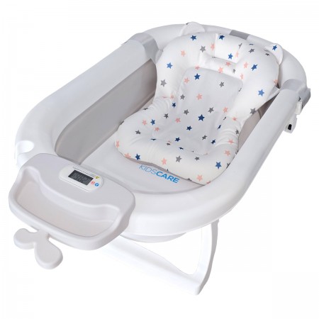 Cadita pliabila gri KidsCare, termometru, perna reductor, jucarii, protectie cap, cana pliabila