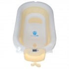 Cadita pliabila bej KidsCare, termometru, perna reductor, jucarii, protectie cap, cana pliabila