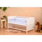 Patut din lemn bebe, Transformabil si pentru junior, 140x70 cm, Din lemn de pin si mdf, Stabil si rezistent, Inaltime saltea reglabila pe 3 nivele, Laterala cu 3 bete detasabile, EN716-1, EN716-2, Alb, Babyneeds, Nadia