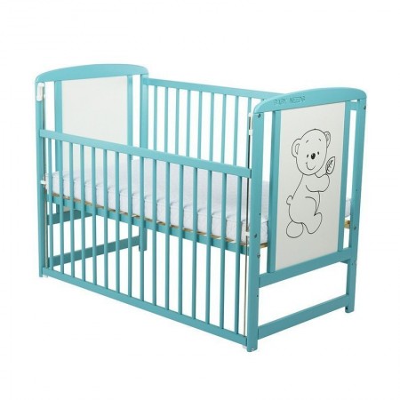 Patut bebe lemn BabyNeeds Timmi 120x60 cm, Mint, laterala culisanta, saltea cocos 12 cm