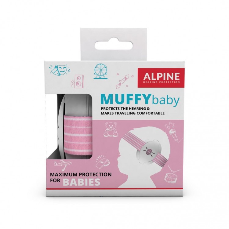 Casti antifonice pentru bebelusi, ofera protectie auditiva, SNR 23, roz, ALPINE Muffy Baby Pink ALP24951