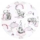 Aparatoare pentru patut, Qmini, Din bumbac certificat Oeko Tex Standard 100, 210x30 cm, Cu panglici, Elephants on Rainbow Pink